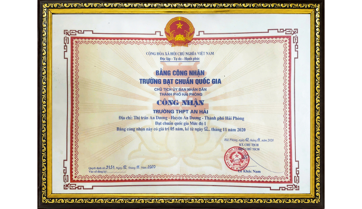 CHỨNG NHẬN ĐẠT CHUẨN QUỐC GIA MỨC ĐỘ 1