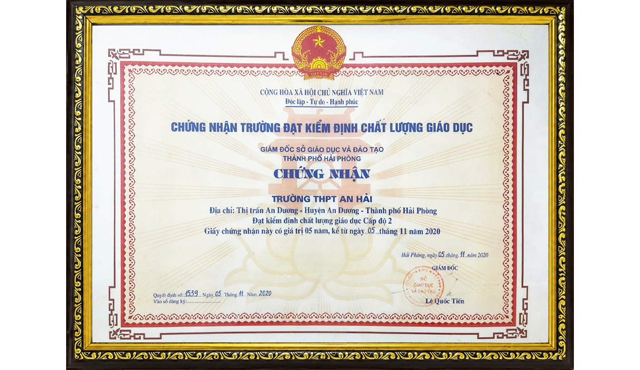 CHỨNG NHẬN KIỂM ĐỊNH CHẤT LƯỢNG GIÁO DỤC CẤP ĐỘ 2