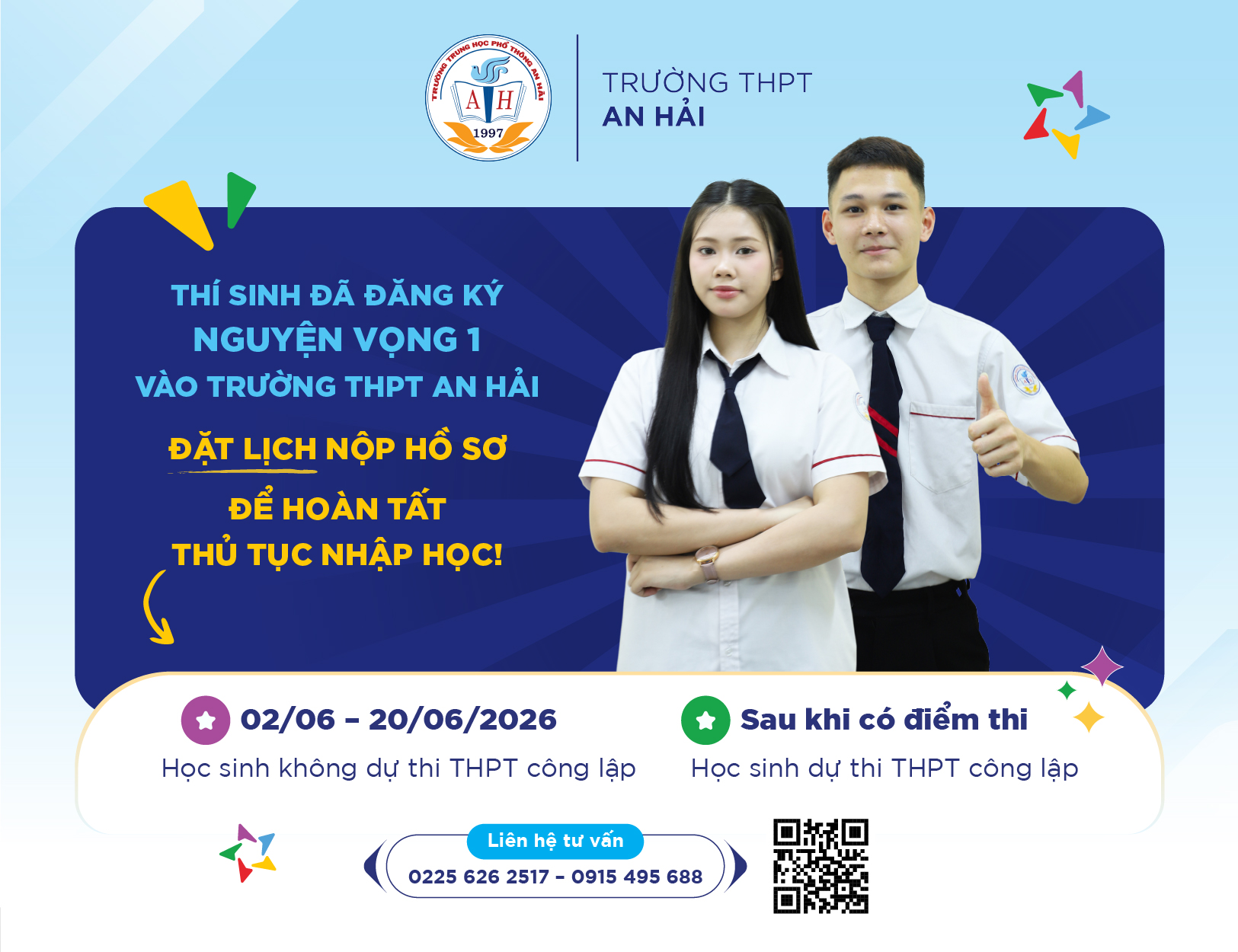Thí sinh đã đăng ký nguyện vọng 1 vào THPT An Hải: Đặt lịch nộp hồ sơ để hoàn tất thủ tục nhập học!