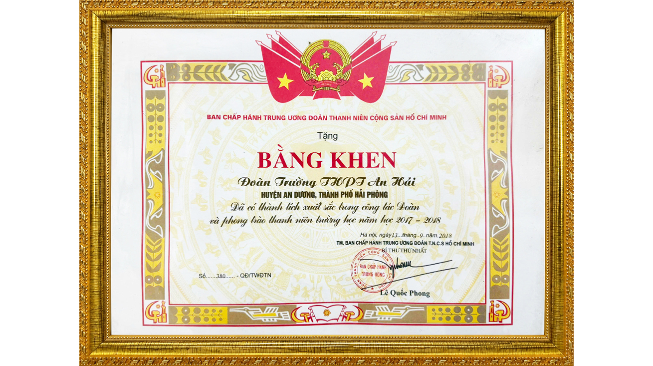 BẰNG KHEN CỦA TRUNG ƯƠNG ĐOÀN